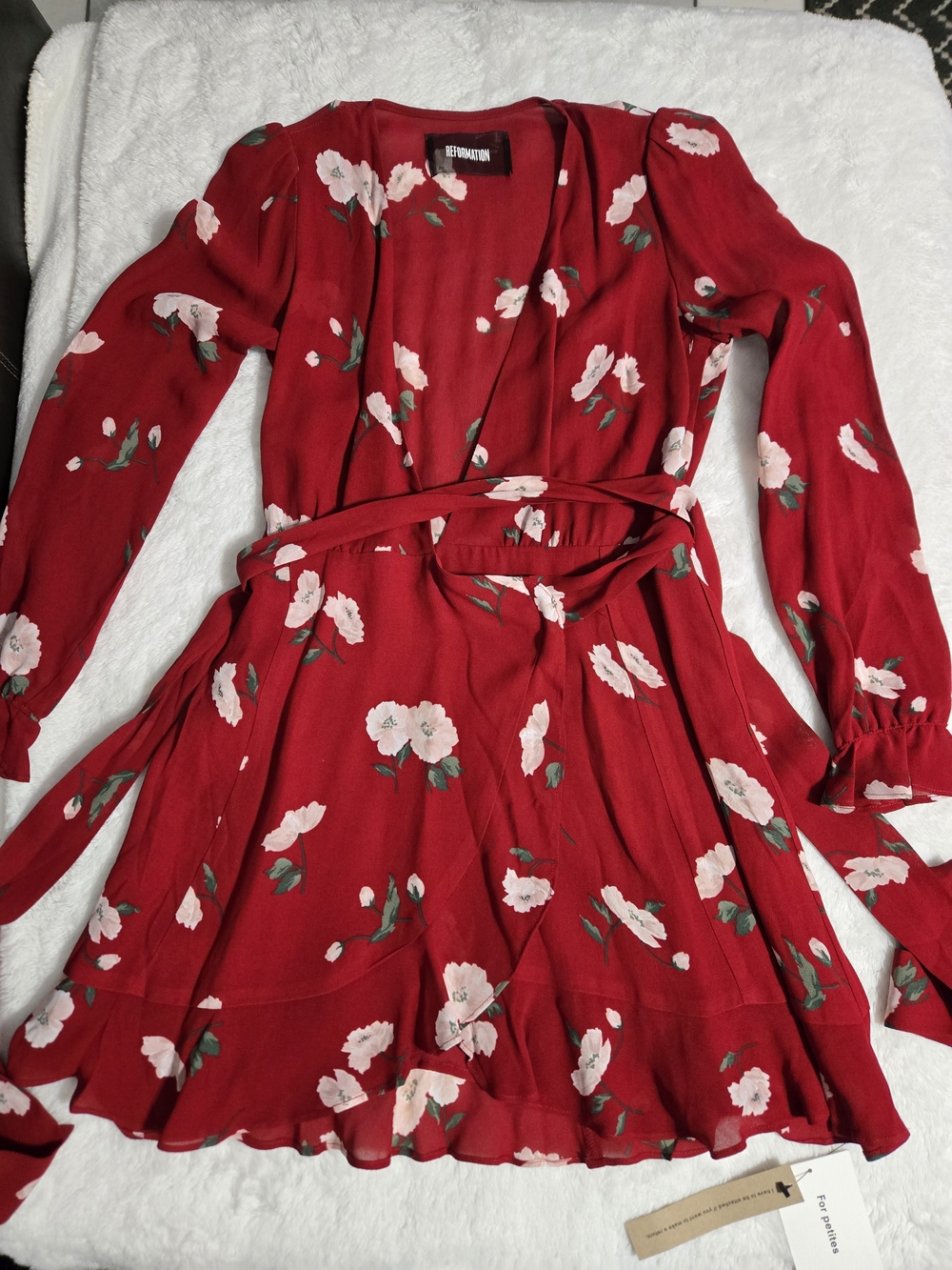 New Reformation Whitby Floral Wrap Long Sleeve Dress